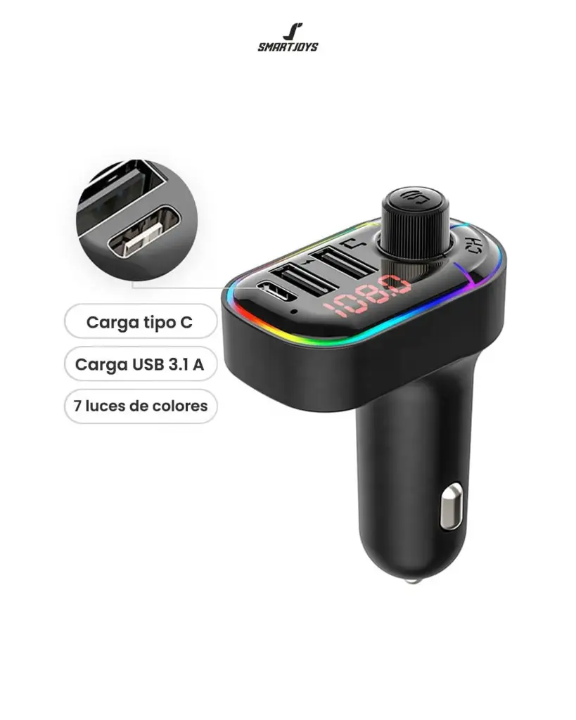 BLUETOOTH HARVIC FM TRANSMISOR 3 PORTS CAR CHARGER PLBT-250 2.webp