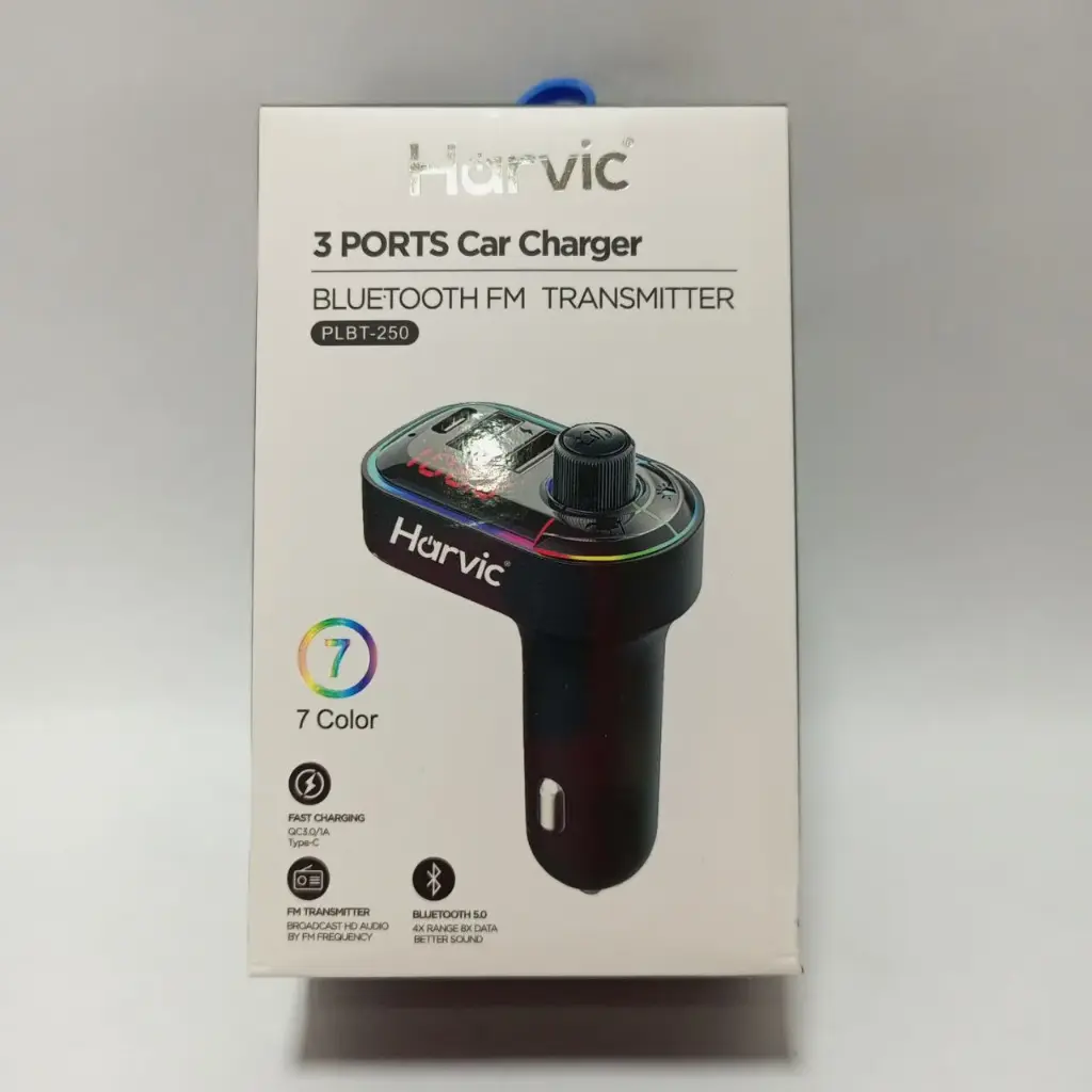 BLUETOOTH HARVIC FM TRANSMISOR 3 PORTS CAR CHARGER PLBT-250 4.webp